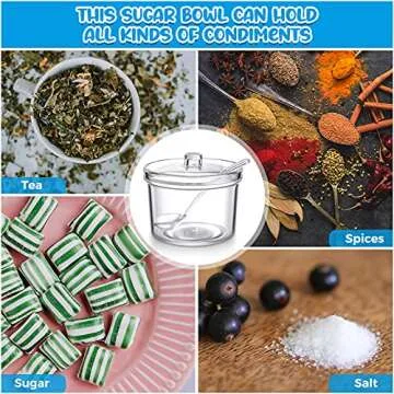 Patelai 4 Pieces Sugar Bowl Acrylic Clear Sugar Bowl with Lid and Salt Spoon Storage Jar with Airtight Lid for Salt, Tea, Spices, Herbs, Condiments(7.1 oz)
