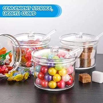 Patelai 4 Pieces Sugar Bowl Acrylic Clear Sugar Bowl with Lid and Salt Spoon Storage Jar with Airtight Lid for Salt, Tea, Spices, Herbs, Condiments(7.1 oz)