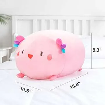 Mewaii Cute Axolotl Plush Pillow, 16” Axolotl Stuffed Animals, Soft Kawaii Plushies Cuddle Pillow, Cute Plushies Birthday Gifts for Women, Girls and Males (Pink)