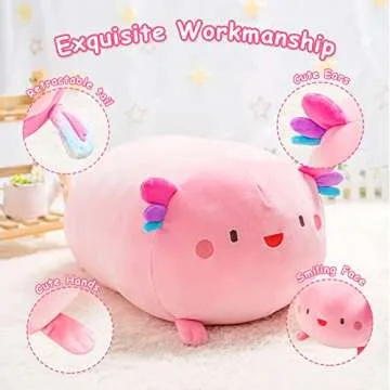 Mewaii Cute Axolotl Plush Pillow, 16” Axolotl Stuffed Animals, Soft Kawaii Plushies Cuddle Pillow, Cute Plushies Birthday Gifts for Women, Girls and Males (Pink)
