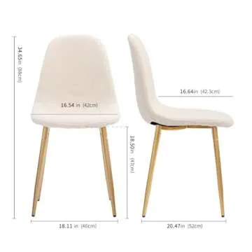 CangLong Dining Chairs Set of 2, Upholstered Fabric Armless Dining Room Seating Kitchen Chairs, Fleece Side Chair Mid-Back with Metal Legs for Dining & Living Room, Guest, Cream White