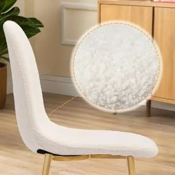 CangLong Dining Chairs Set of 2, Upholstered Fabric Armless Dining Room Seating Kitchen Chairs, Fleece Side Chair Mid-Back with Metal Legs for Dining & Living Room, Guest, Cream White