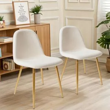 CangLong Dining Chairs Set of 2, Upholstered Fabric Armless Dining Room Seating Kitchen Chairs, Fleece Side Chair Mid-Back with Metal Legs for Dining & Living Room, Guest, Cream White