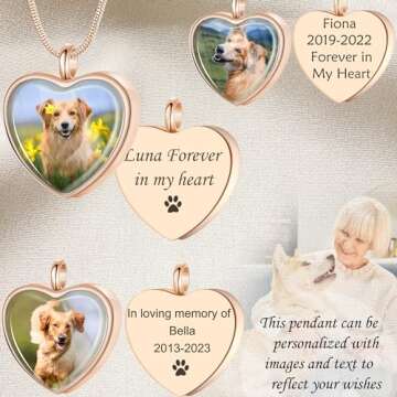 Fanery Sue Pet Ashes Necklace Cremation Jewelry Personalized Picture&Quote Memorial Gifts for Loss o...