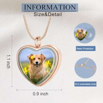 Fanery Sue Pet Ashes Necklace Cremation Jewelry Personalized Picture&Quote Memorial Gifts for Loss of Dog/Cat Urn Necklaces Pets Loss Sympathy Gift Keepsake for Women(Heart-Rose Gold)