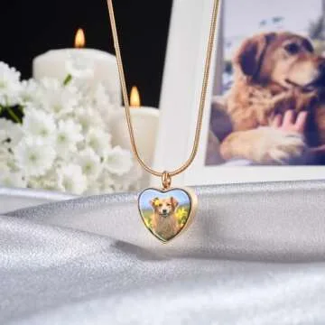 Fanery Sue Pet Ashes Necklace Cremation Jewelry Personalized Picture&Quote Memorial Gifts for Loss of Dog/Cat Urn Necklaces Pets Loss Sympathy Gift Keepsake for Women(Heart-Rose Gold)