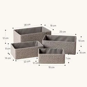 LA JOLIE MUSE Storage Baskets Set 4 - Stackable Woven Basket Paper Rope Bin, Storage Boxes for Makeup Closet Bathroom Bedroom (Gray)