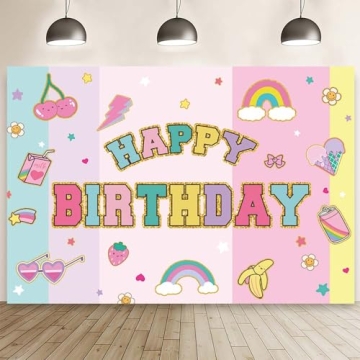 MEHOFOND 7x5ft Preppy Happy Birthday Backdrop - Rainbow Celebration Decoration