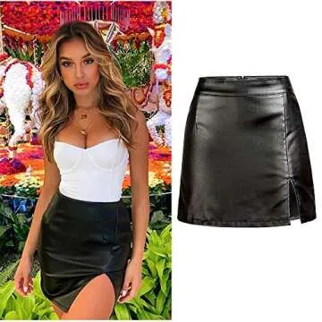 Women's Stretch Faux Leather Skirt High Waist Split Mini Bodycon Pencil Skirt