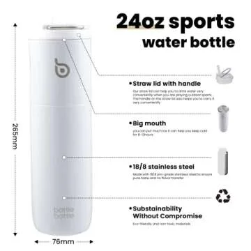BOTTLE BOTTLE Insulated Water Bottle 24oz with Straw Lid and Handle for Sports Travel Gym Stainless Steel Water Bottles Double-Wall Vacuum Metal Thermos Leak Proof BPA-Free (white)