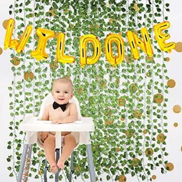 Wild One 16 inch Happy Birthday Balloons, Birthday Banner, Decorations and 12 Pieces Artificial Ivy Garland