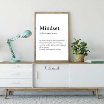 Motivational Quotes Wall Art Mindset Definition Mindset Poster Inspirational Wall Art Black and White Prints Painting Home Office Decor for Bedroom Living Room UNFRAMED