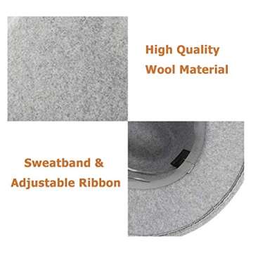 Lisianthus Womens Classic Wool Fedora with Belt Buckle Wide Brim Panama Hat A Brown Buckle-Light Grey