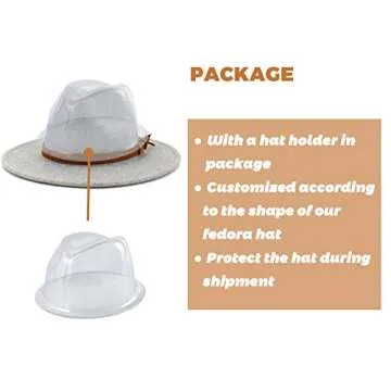 Lisianthus Womens Classic Wool Fedora with Belt Buckle Wide Brim Panama Hat A Brown Buckle-Light Grey