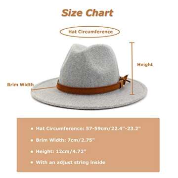 Lisianthus Womens Classic Wool Fedora with Belt Buckle Wide Brim Panama Hat A Brown Buckle-Light Grey