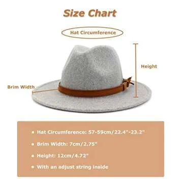 Lisianthus Womens Classic Wool Fedora with Belt Buckle Wide Brim Panama Hat A Brown Buckle-Light Grey