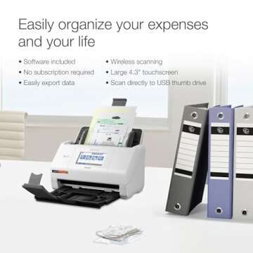 Epson - RapidReceipt RR-600W - Wireless Desktop Color 2-Sided Receipt and Document Scanner - Receipt...