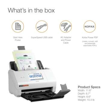 Epson - RapidReceipt RR-600W - Wireless Desktop Color 2-Sided Receipt and Document Scanner - Receipt Management and PDF Software for PC and Mac - Touchscreen and Auto Document Feeder - White