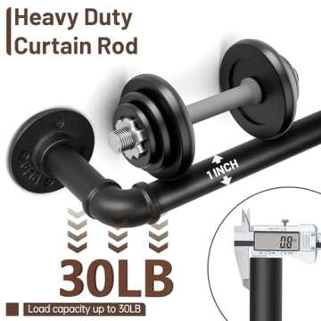 Zeerobee Curtain Rods for Windows 48 to 84, 1 Inch Industrial Curtain Rod, Wrap Around Black Curtain Rods, Indoor/Outdoor Curtain Rod, Room Divider Curtain Rod, Adjustable Curtain Rod, 48-86"