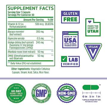 Zhou Neuro Peak Brain Support Supplement | Memory, Focus & Clarity Formula | DMAE, Rhodiola Rosea, B...