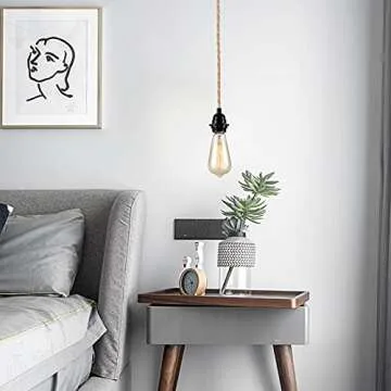 Industrial 15ft Pendant Lights - Hanging Light Kit with Switch Plug in Vintage Fabric Lamp with Twisted Hemp Rope Pendant Lights Socket Set E26 E27 for Pendant Lamp Farmhouse Lamp Cable DIY