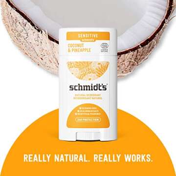 Schmidt's Aluminum Free Baking Soda-Free Sensitive Skin Natural Deodorant For 24 Hour Odor Protection and Freshness, Coconut + Pineapple Vegan, Certified Cruelty Free, 3.25 oz