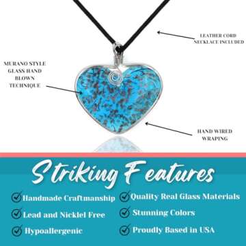 BESHEEK Handmade Murano Inspired Metal Frame Blown Glass Lampwork Art Pendant Necklace for Women│ ...