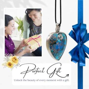 BESHEEK Handmade Murano Inspired Metal Frame Blown Glass Lampwork Art Pendant Necklace for Women│ Handcrafted Artisan Hypoallergenic Italian Style Jewelry (Blue and Gold Heart)