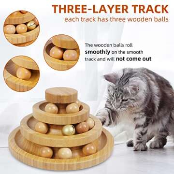 DoogCat Cat Ball Track Toy,Kitty Toys Roller,3-Level Ball Tower with 9 Removable Balls,Interactive C...
