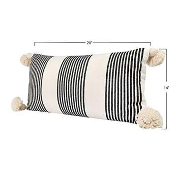 Creative Co-Op Cotton & Chenille Vertical Black Stripes, Tassels & Solid Cream Back Pillows, Pack of 1
