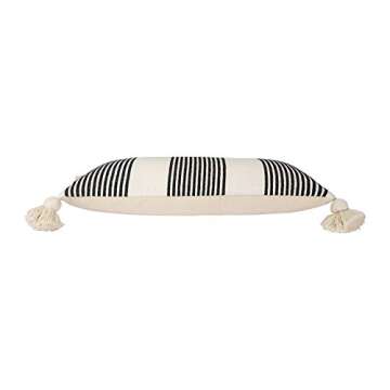 Creative Co-Op Cotton & Chenille Vertical Black Stripes, Tassels & Solid Cream Back Pillows, Pack of 1