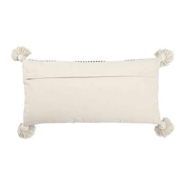 Creative Co-Op Cotton & Chenille Vertical Black Stripes, Tassels & Solid Cream Back Pillows, Pack of 1