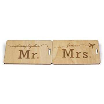 Mr Mrs Wooden Luggage Tags for Couples Travel Gifts