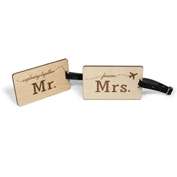 Mr Mrs Wooden Luggage Tags for Couples Travel Gifts