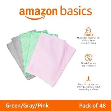 Amazon Basics Microfiber Cleaning Cloths - 48-Pack, Non-Abrasive, Reusable, 16" x 12"