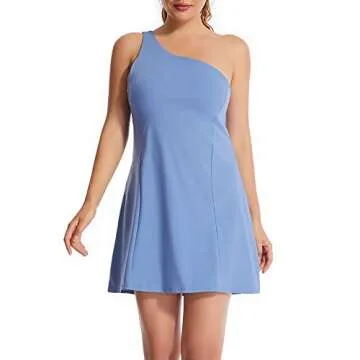 KuaCua Womens Tennis Dress,One Shoulder Workout Athletic Golf Dresses with Shorts and Bra Active Exe...