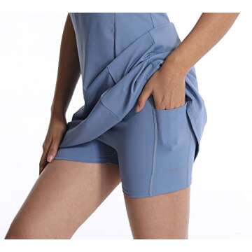 KuaCua Womens Tennis Dress,One Shoulder Workout Athletic Golf Dresses with Shorts and Bra Active Exercise Dress with Pockets Blue