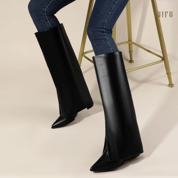 IDIFU Stylish Black Knee High Shark Boots for Women