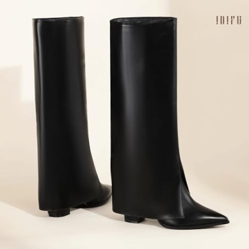 IDIFU Stylish Black Knee High Shark Boots for Women