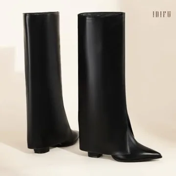 IDIFU Stylish Black Knee High Shark Boots for Women