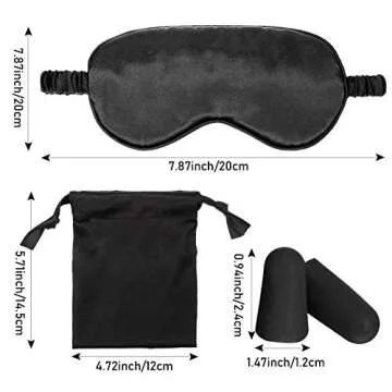 Silk Satin Sleeping Mask Eye Mask Set Include 2 Blindfold Eyeshade Elastic Strap Double Layer Silk Filling Eye Cover 2 Ear Plugs 2 Storage Bags for Women and Men Sleep Travel Nap (Black, Taro Purple)