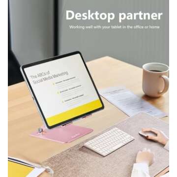 Aoviho Tablet Stand Holder for Desk, Adjustable Desktop Tablet Holder, Foldable Aluminum Tablet Moun...