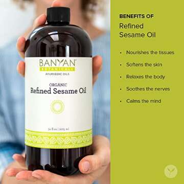 Banyan Botanicals Refined Sesame Oil - USDA Organic, 16 oz - Unscented Traditional Ayurvedic Oil for Massage