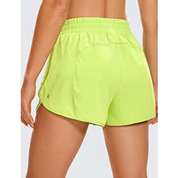 CRZ YOGA Womens High Waisted Running Shorts Mesh Liner 3'' Dolphin Quick Dry for Athletic Gym Track Workout with Zip Pocket Neon Yellow Medium