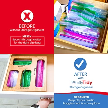 TotallyTidy Bamboo Ziplock Bag Organizer for Kitchen