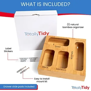 TotallyTidy Bamboo Ziplock Bag Organizer for Kitchen