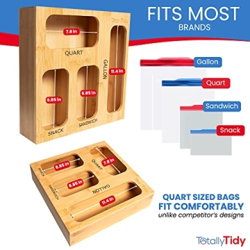 TotallyTidy Bamboo Ziplock Bag Organizer for Kitchen
