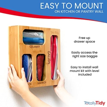 TotallyTidy Bamboo Ziplock Bag Organizer for Kitchen