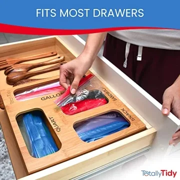 TotallyTidy Bamboo Ziplock Bag Organizer for Kitchen