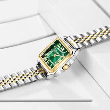 Szaikyri Classic Square Watches for Women with Roman Numerals Ladies Casual Dress Watch (Silver&Gold...